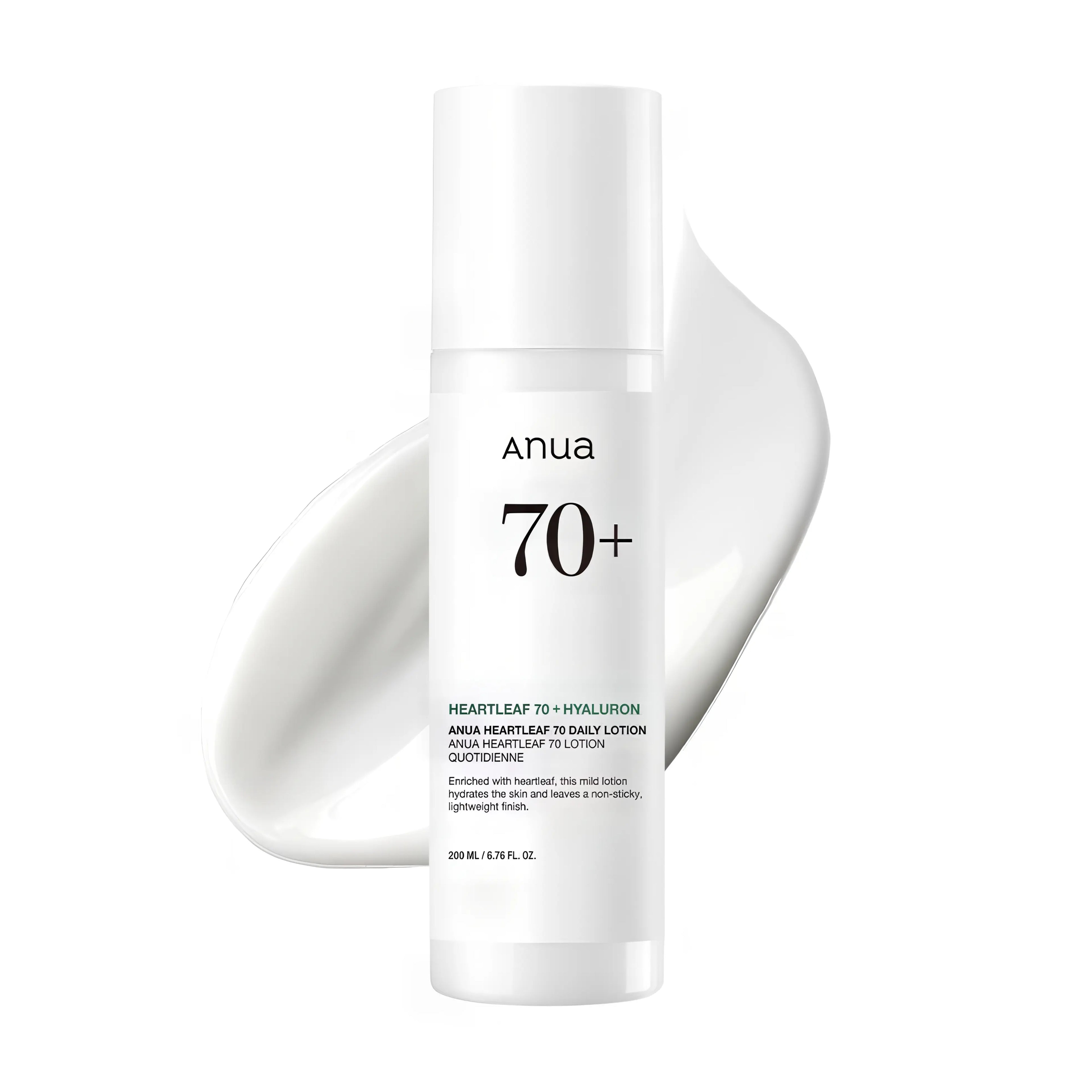 Anua Heartleaf 70 Daily Lotion 200ml with 70% Heartleaf Extract and Triple Hyaluronic Acid for deeply hydrating dry skin, soothing irritation, and strengthening the moisture barrier - Lightweight non-greasy lotion for daily calming care
