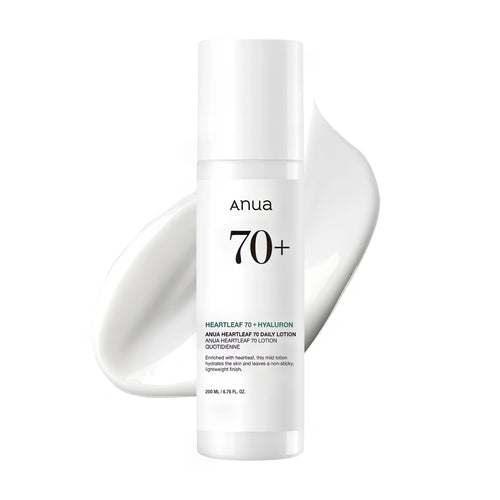 ANUA Heartleaf 70 Daily Lotion 200ml pump bottle for lightweight fluid hydration and Korean soothing skin care.