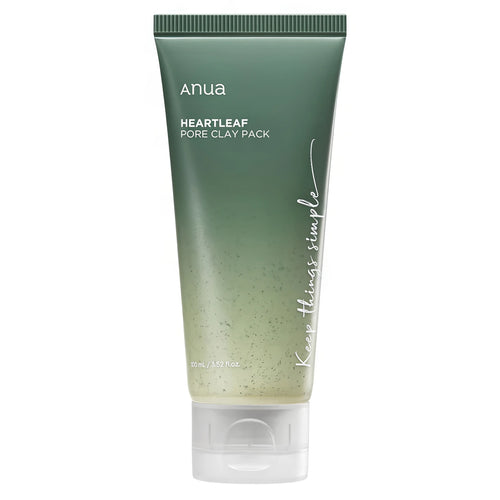 ANUA Heartleaf Pore Clay Pack 100ml jar showing the creamy whipped wash-off clay mask texture for pore tightening and Korean oily skin care.