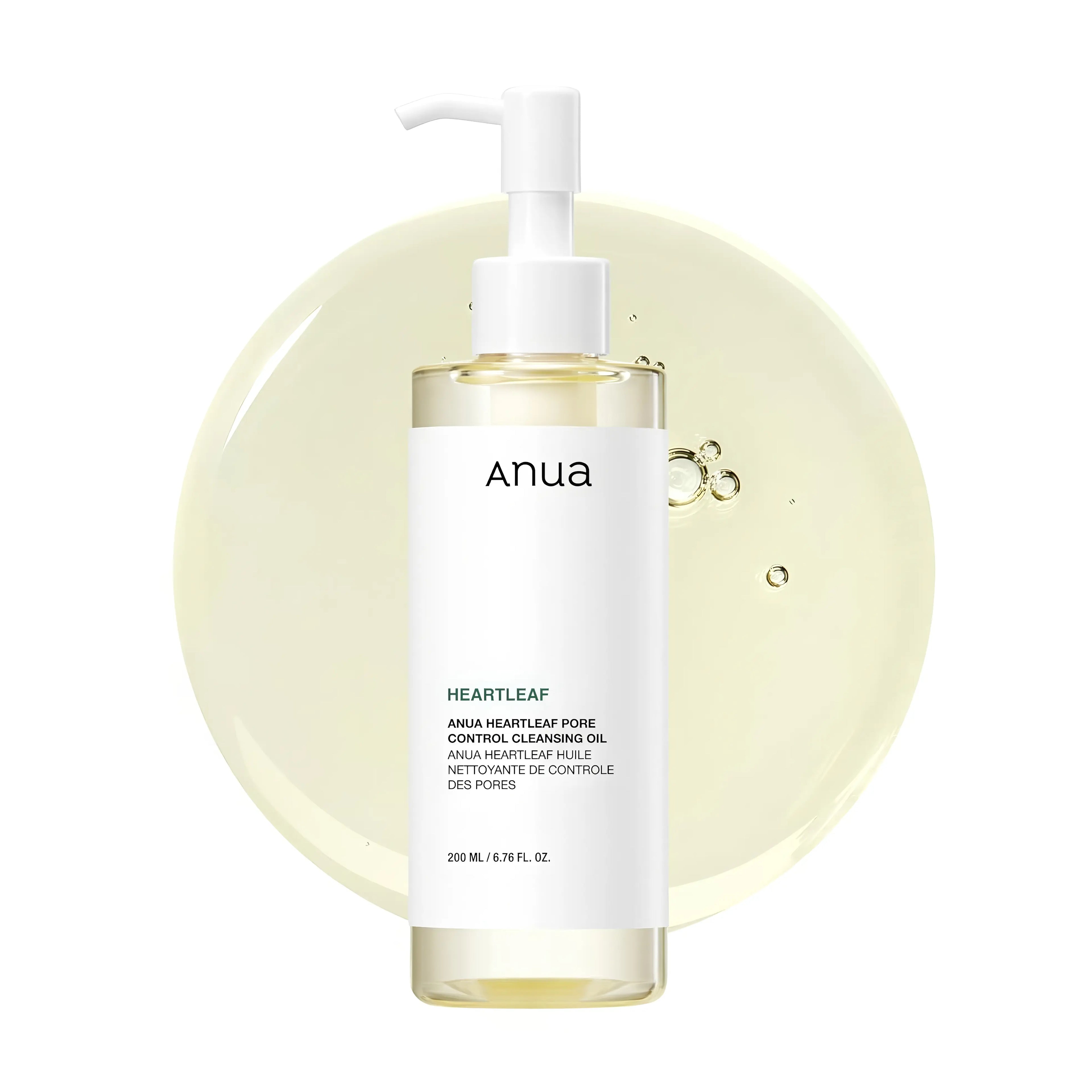 Anua Heartleaf Pore Control Cleansing Oil 200ml with 10,000ppm Heartleaf Extract and Jojoba Oil for gently dissolving blackheads and makeup, controlling sebum production, and calming acne-prone skin - Non-comedogenic lightweight oil cleanser that emulsifies instantly
