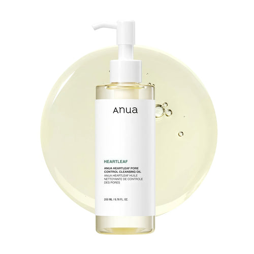 ANUA Heartleaf Pore Control Cleansing Oil 200ml pump bottle for makeup removal and Korean blackhead clearing care.