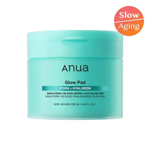 ANUA PDRN 100 Hyaluronic Acid Glow Pad (60 Pads) container for skin elasticity lifting and Korean radiant hydration care.