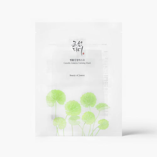 Beauty of Joseon Centella Asiatica Calming Mask 10 Sheets box and single pouch for instant redness relief and Korean soothing sheet mask care.