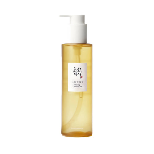 Beauty of Joseon Ginseng Cleansing Oil 210ml pump bottle showing the lightweight fluid oil texture for melting blackheads and Korean deep pore cleansing.