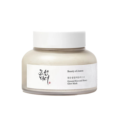 Beauty of Joseon Ground Rice and Honey Glow Mask 120ml jar showing the rich bouncy honey-clay texture for gentle exfoliation and Korean skin brightening.