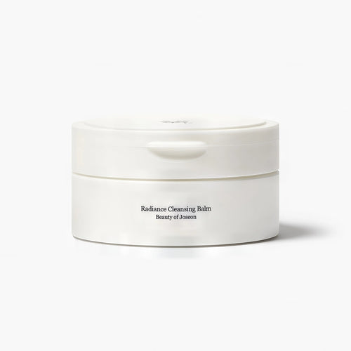 Beauty of Joseon Radiance Cleansing Balm 100ml jar showing the soft sherbet-like solid texture for melting makeup and Korean pore cleansing care.