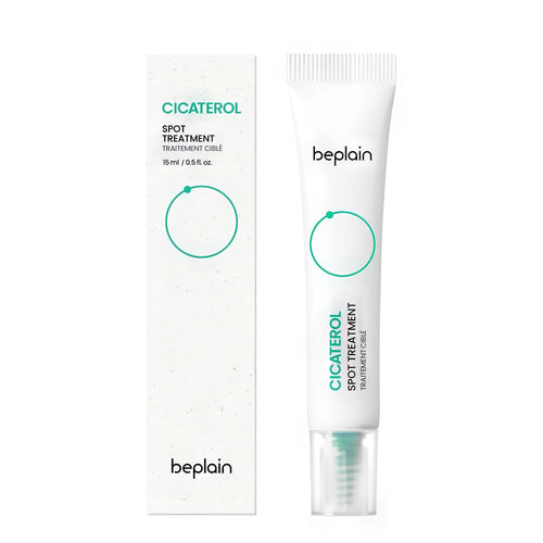 BEPLAIN Cicaful Spot Treatment 15ml precision tube showing the clear concentrated gel texture for Korean local acne flare care.