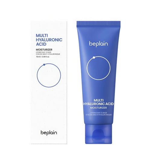 BEPLAIN Multi Hyaluronic Acid Moisture Cream 70ml jar showing the refreshing hydrating cream texture for Korean deep skin moisturizing care.