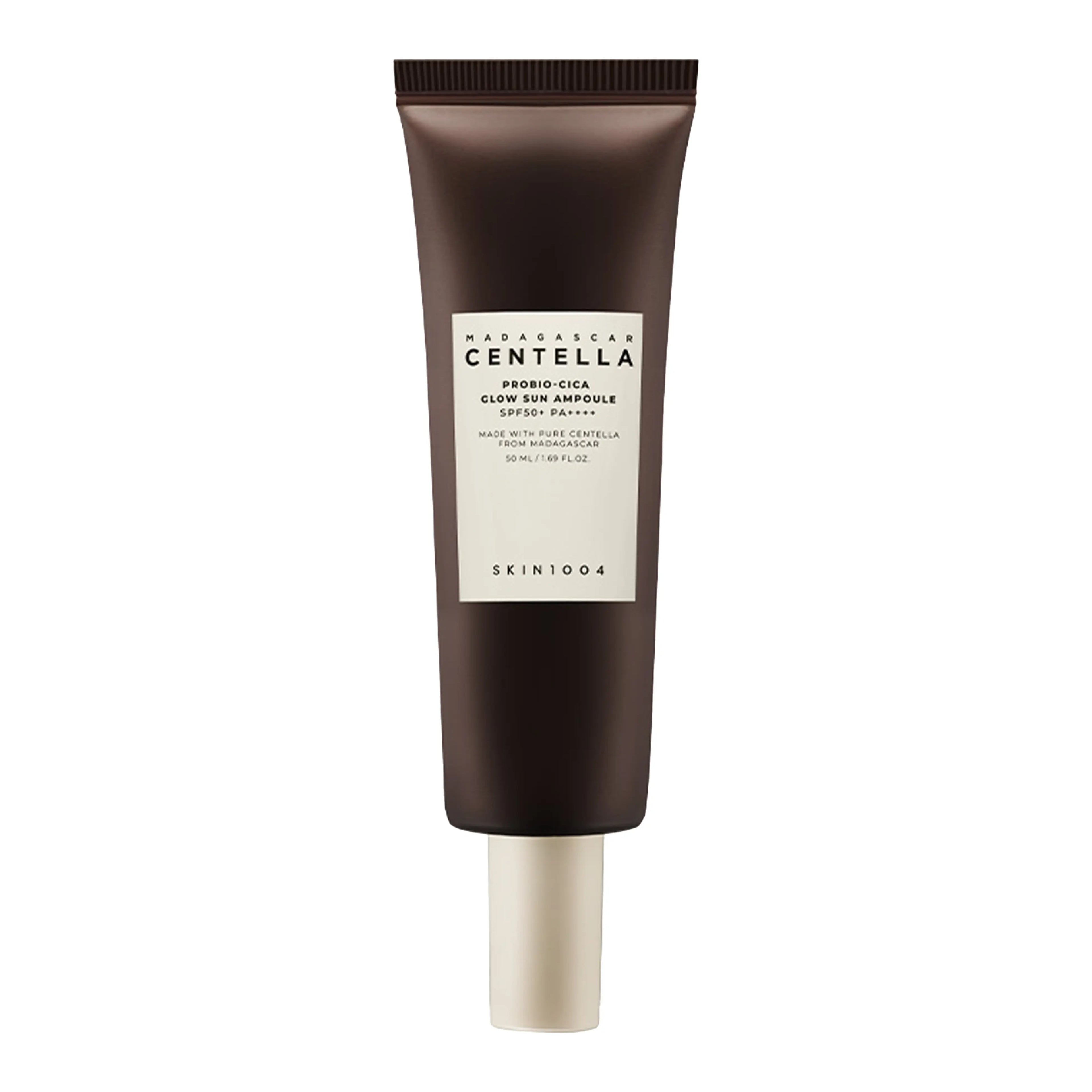 SKIN1004 Madagascar Centella Probio-Cica Glow Sun Ampoule 50ml. K-beauty barrier repairing sun ampoule with fermented Centella and SPF 50+