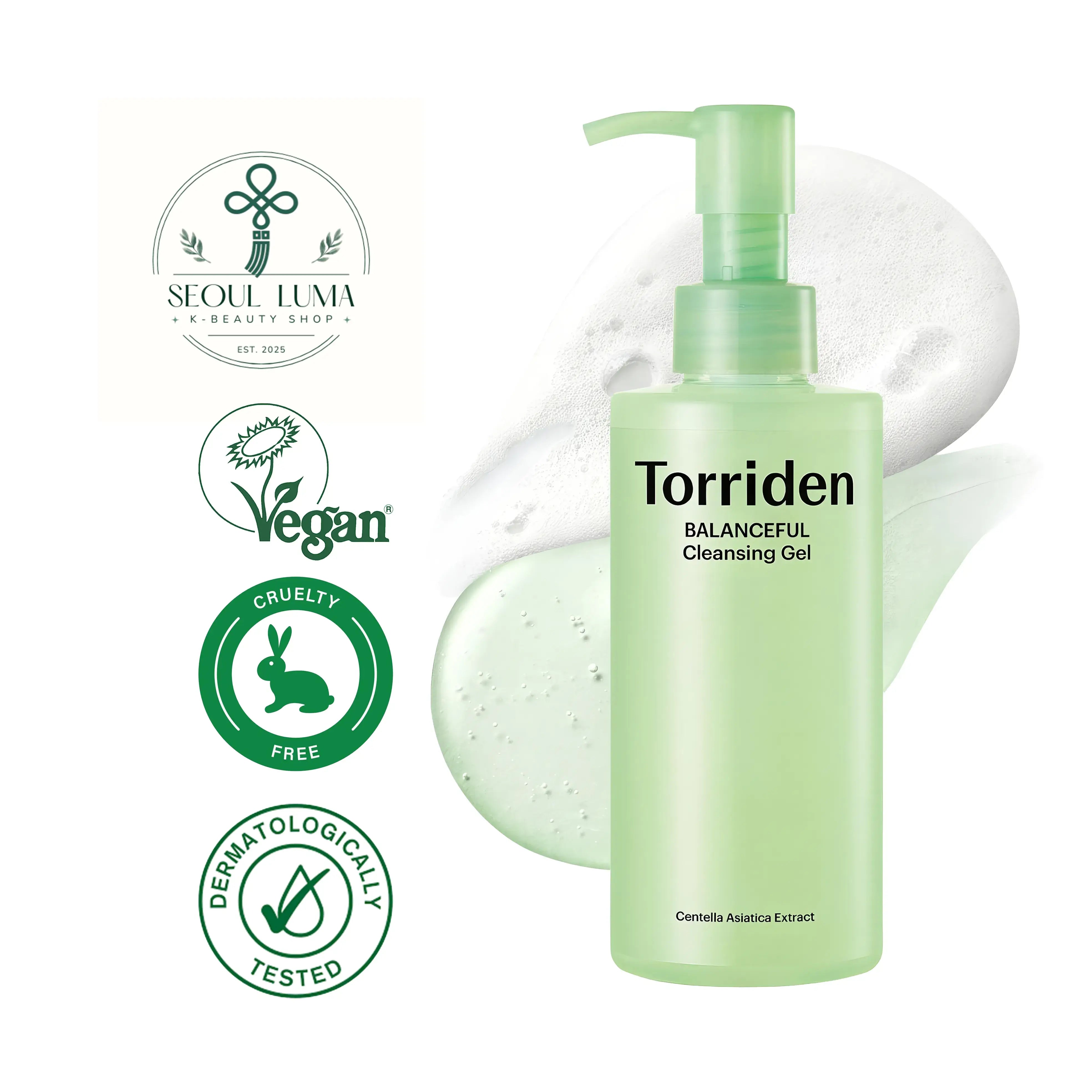 TORRIDEN BALANCEFUL Cica Cleansing Gel with 5D Cica Complex, T-Percent calming system, and LHA for gentle combination skin cleansing
