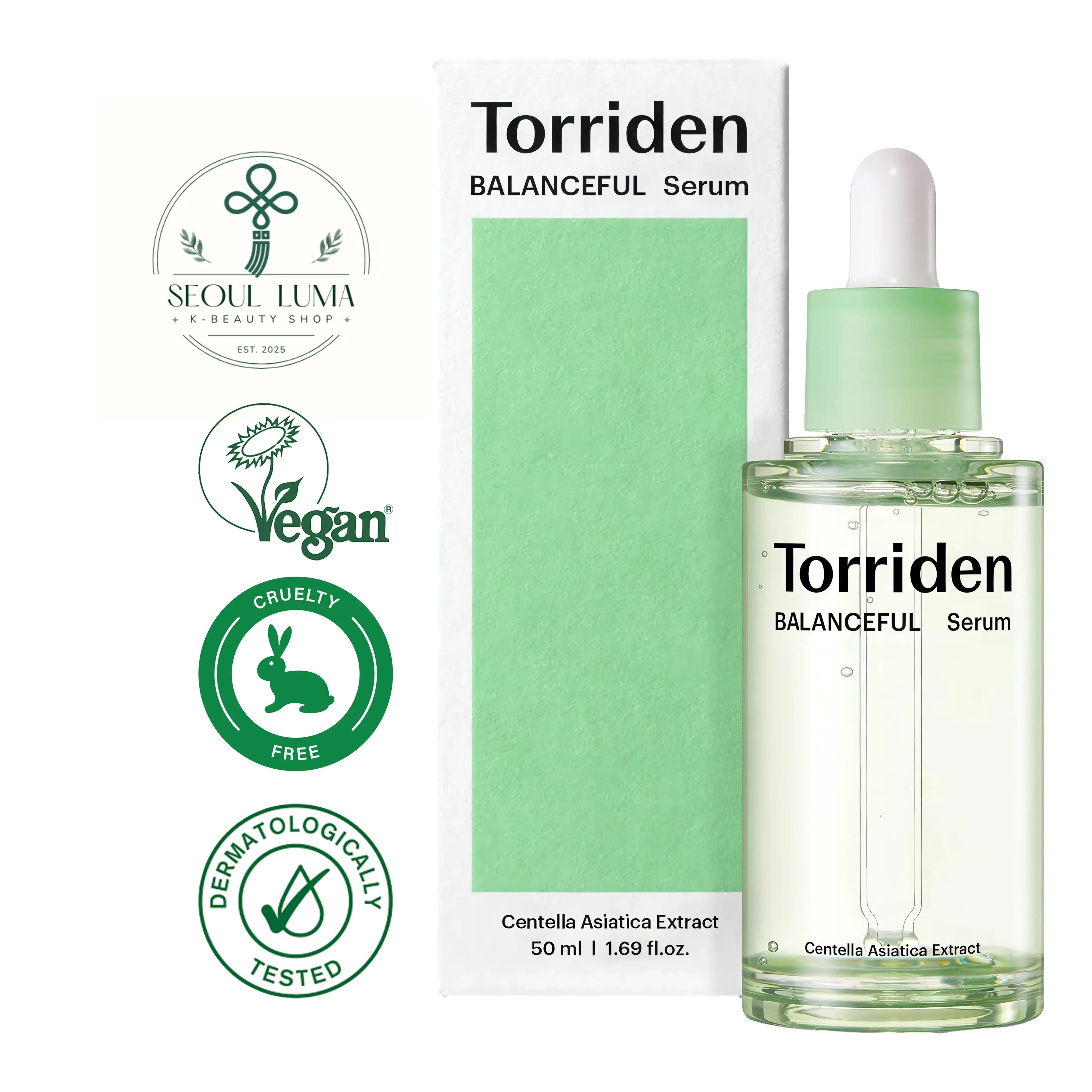 TORRIDEN BALANCEFUL Cica Serum with 5D Cica Complex, T-TECA Drop System, and LHA for sensitive skin balance and pore care