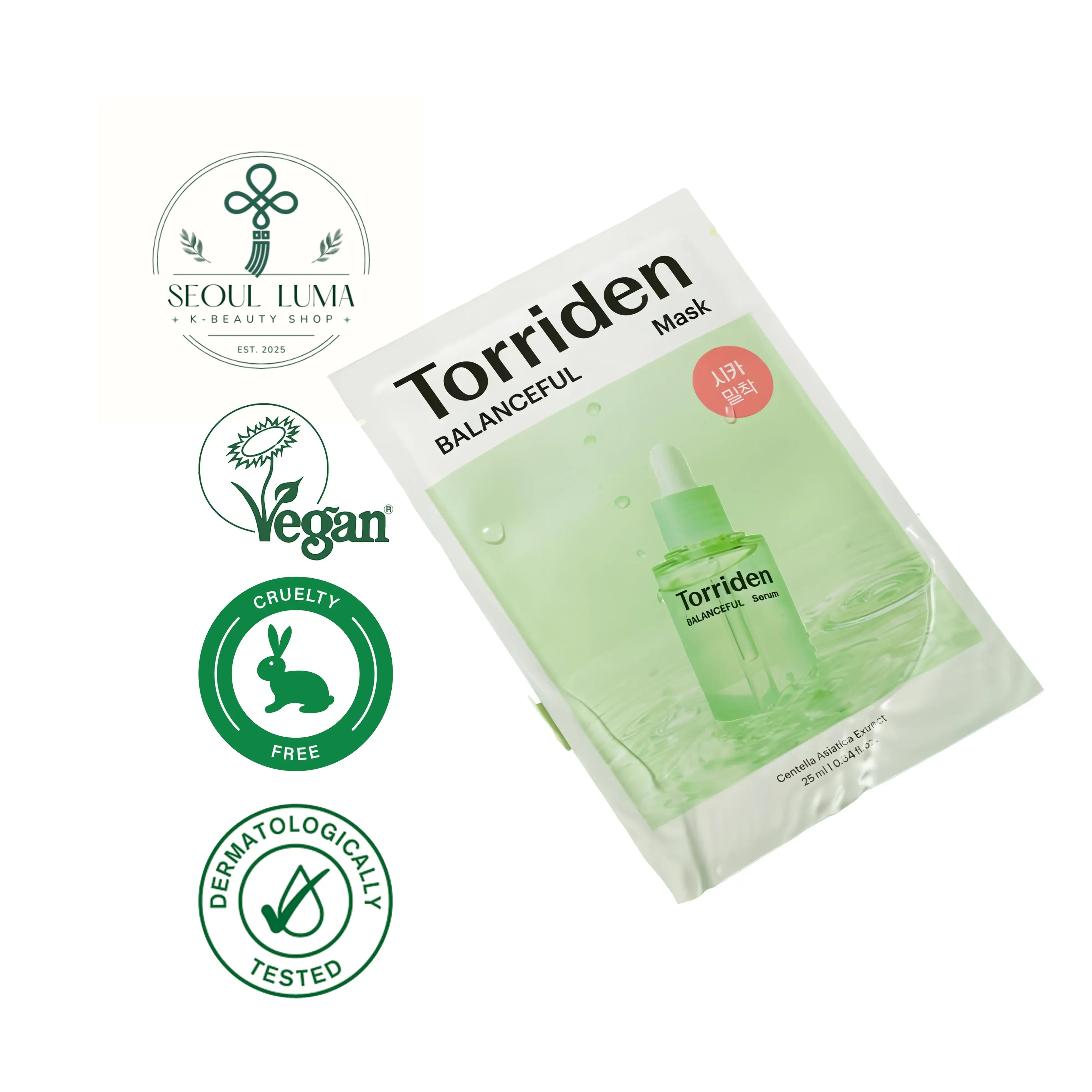 TORRIDEN BALANCEFUL Cica Sheet Mask with 5D Cica Complex, T-TECA Drop System, and panthenol for sensitive skin care