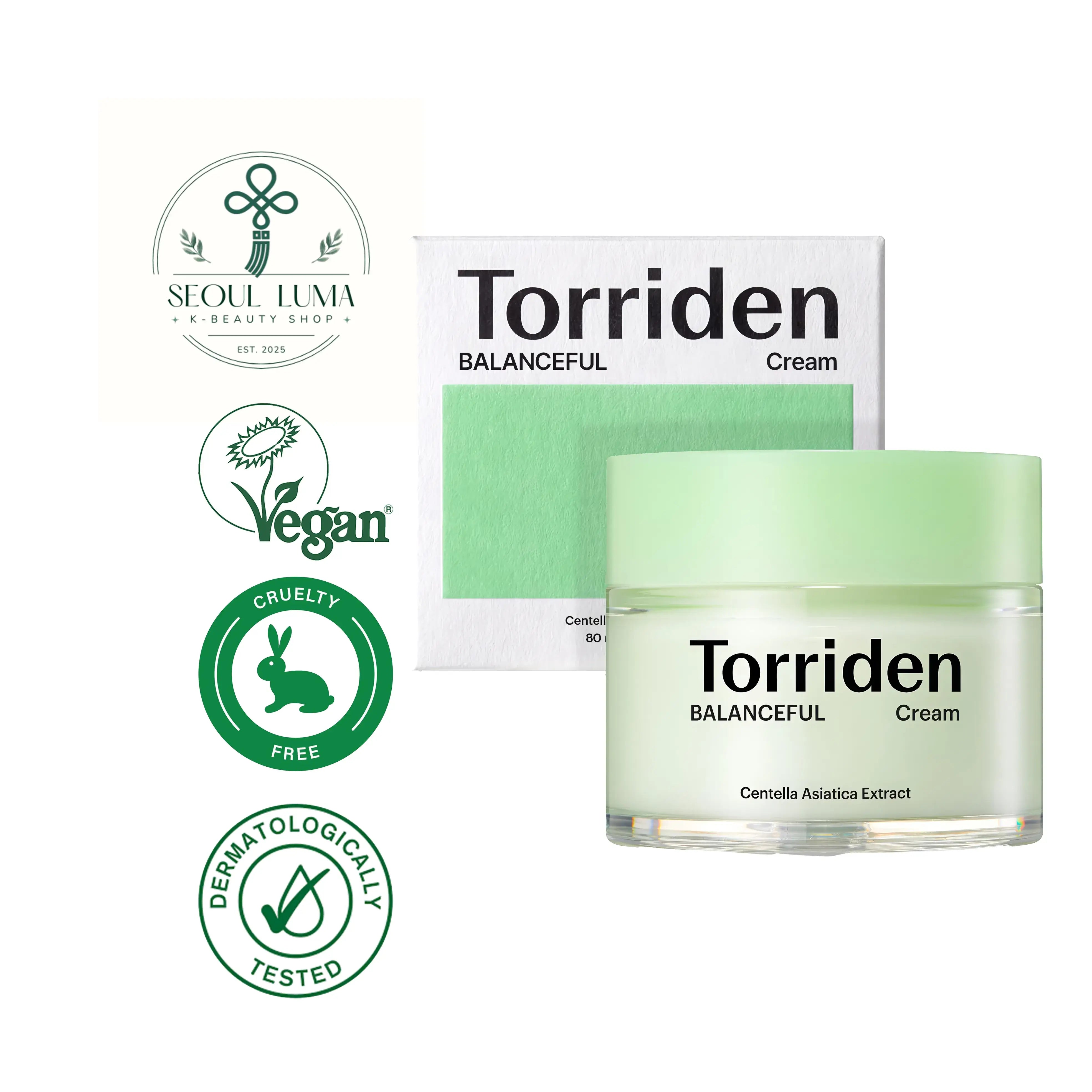TORRIDEN BALANCEFUL Cica Soothing Cream with 5D Cica Complex, T-TECA Drop System, and hydrolyzed hyaluronic acid for sensitive skin balance