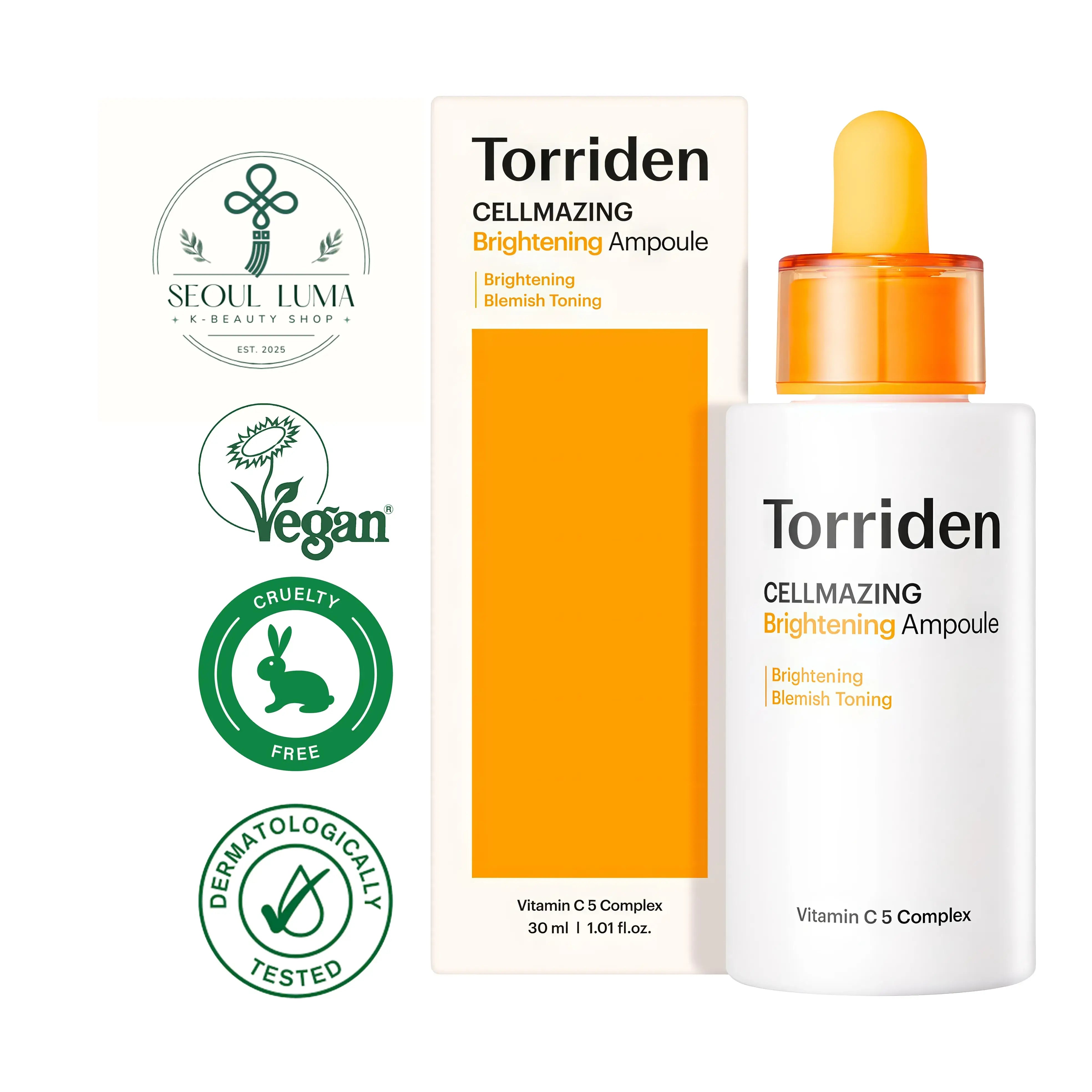 TORRIDEN CELLMAZING Vita C Brightening Ampoule with 5D Vitamin C Complex, seaweed extract, and ferulic acid for triple brightening care