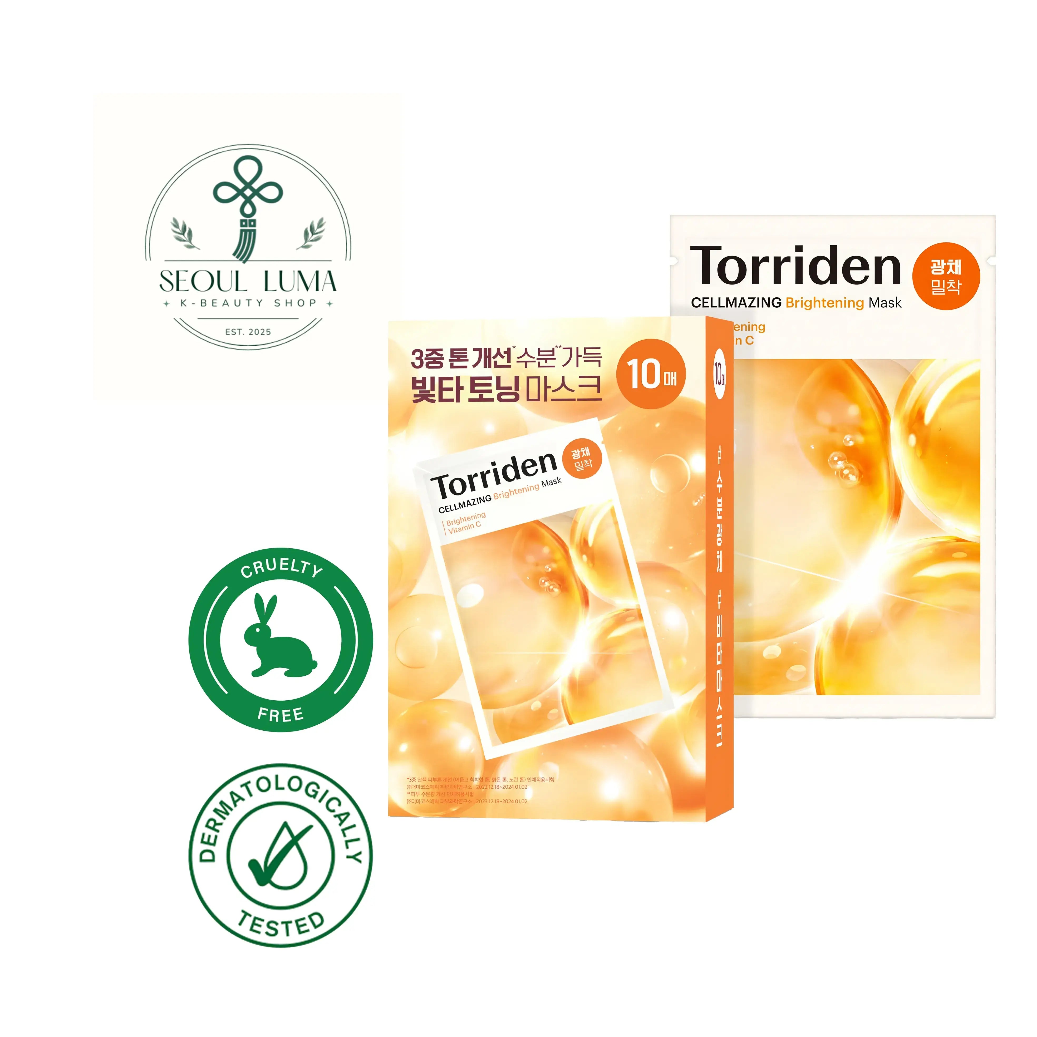 TORRIDEN CELLMAZING Vita C Brightening Sheet Mask with 5D Liposome Vitamin Complex, glutathione, and 5 types of hyaluronic acid for tone correction