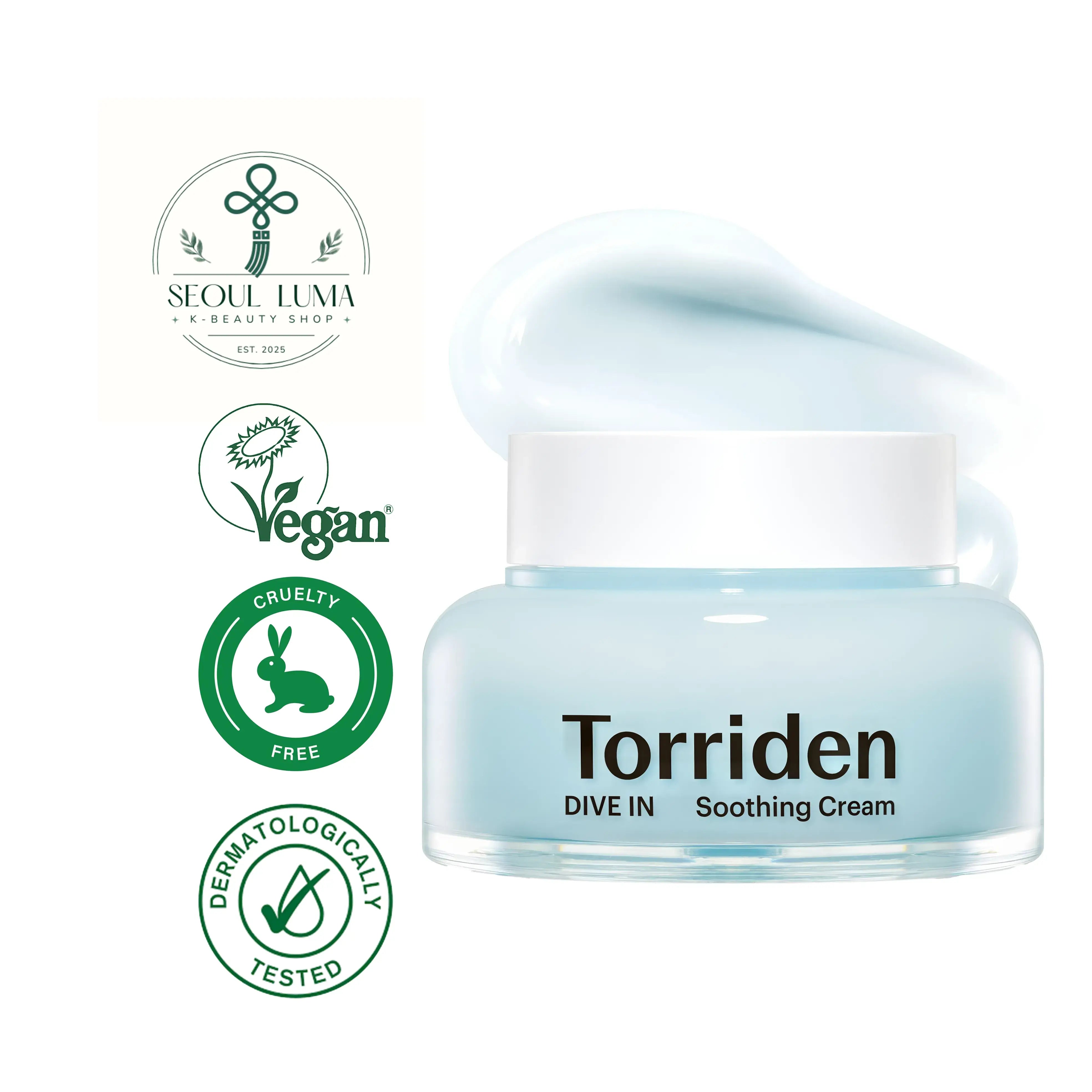 TORRIDEN DIVE-IN Low Molecular Hyaluronic Soothing Cream with 5D complex, panthenol, and cooling waterball system for sensitive skin hydration