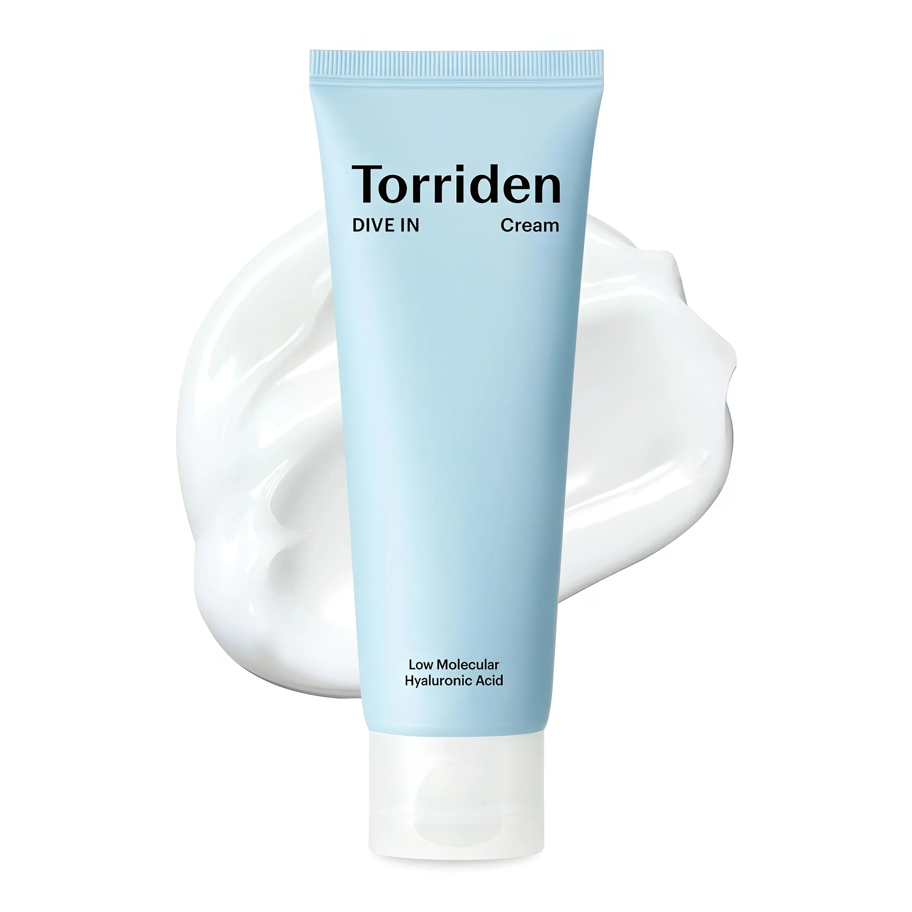 Torriden DIVE-IN Low Molecular Hyaluronic Cream (80ml), lightweight moisture barrier cream for dehydrated, sensitive skin with 5D hyaluronic acid complex, ceramide NP, sh-oligopeptide-1, beta-glucan, purslane extract to deeply hydrate multiple skin layers, restore oil-moisture balance, soothe irritation.
