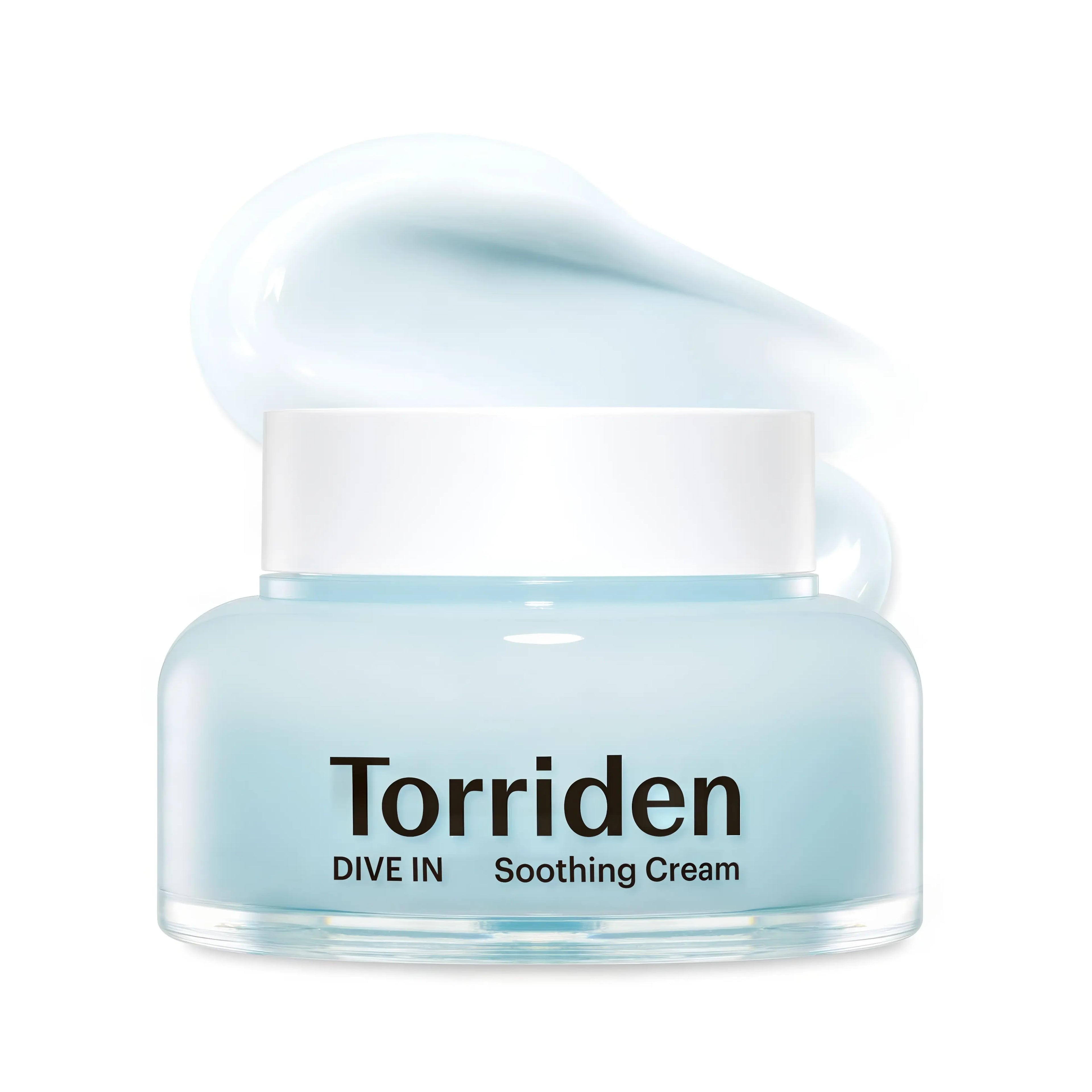 Torriden DIVE-IN Low Molecular Hyaluronic Soothing Cream (100ml), lightweight gel-cream for dehydrated, sensitive skin with 5D hyaluronic acid complex, panthenol, allantoin, 6 herbal extracts, trehalose to deeply hydrate multiple layers, soothe irritation, prevent moisture loss with non-sticky finish.
