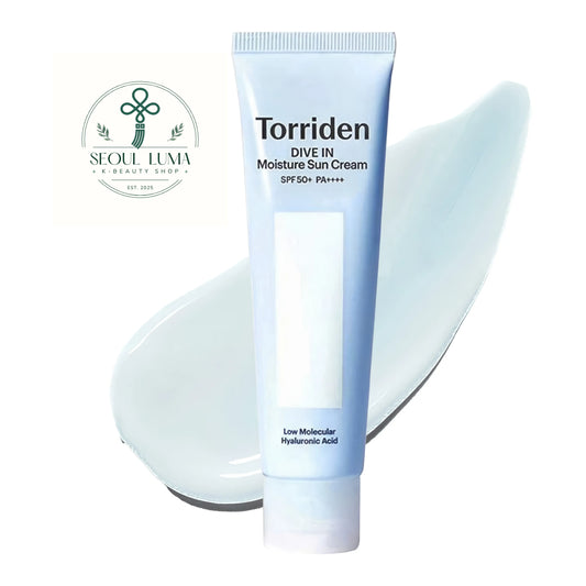 Torriden DIVE-IN Watery Moisture Sun Cream SPF50+ PA++++ (60ml). A hydrating chemical sunscreen with 10 types of hyaluronic acid that absorbs quickly like a serum without white cast