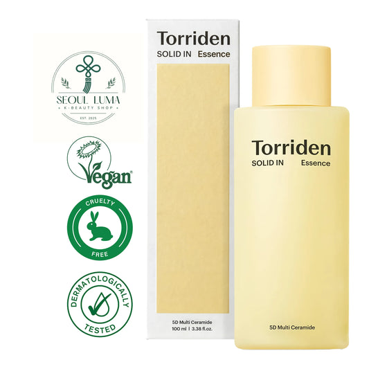 TORRIDEN SOLID-IN Ceramide All Day Essence with 15,000ppm 5D ceramide complex, 10,000ppm panthenol, and green tea for barrier strengthening