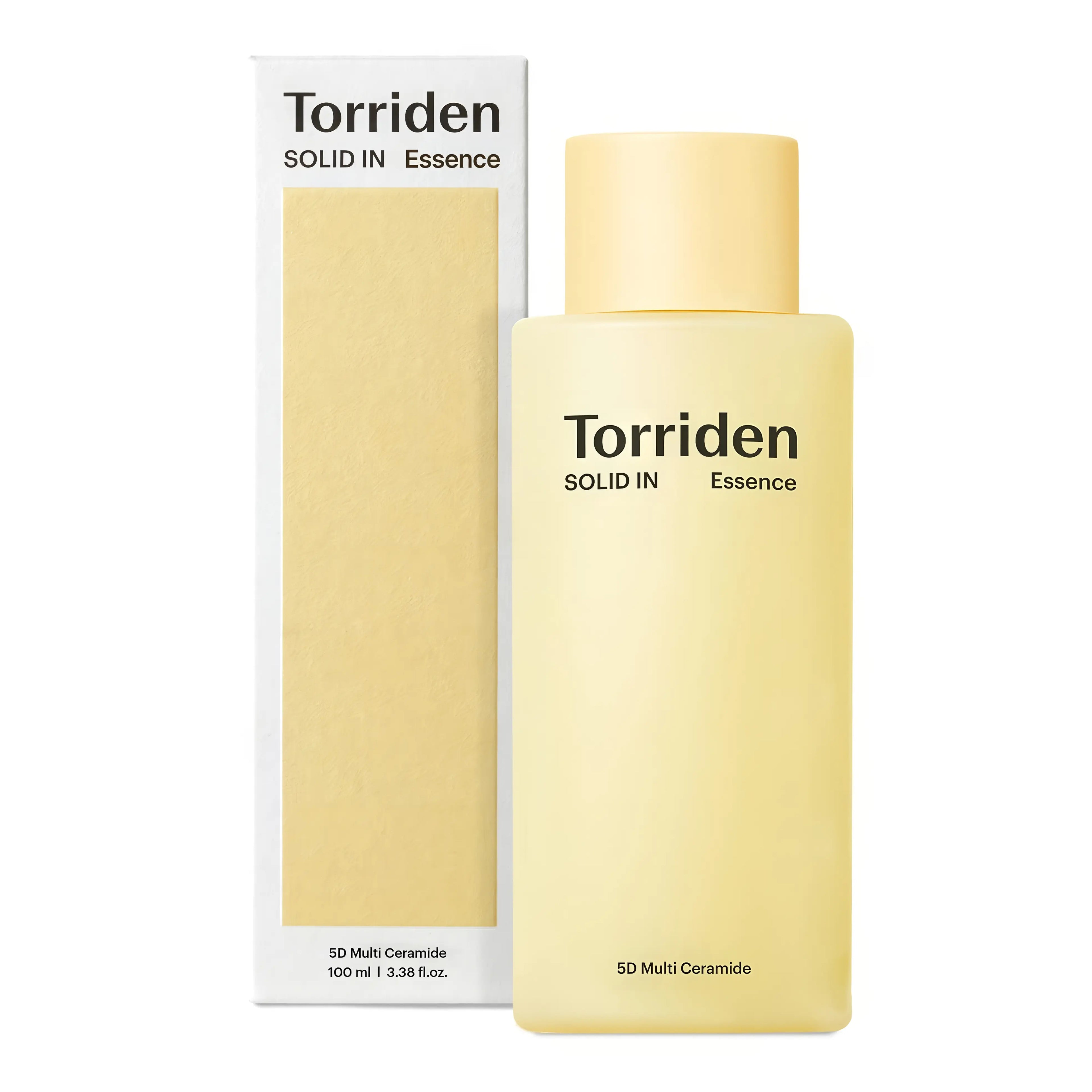 Torriden SOLID-IN Ceramide All Day Essence (100ml), lightweight daily essence for dry, sensitive skin with 5D vegan ceramide complex, D-panthenol, sodium hyaluronate, green tea, chamomile extracts to strengthen moisture barrier, provide long-lasting hydration, soothe irritation with non-sticky finish.

