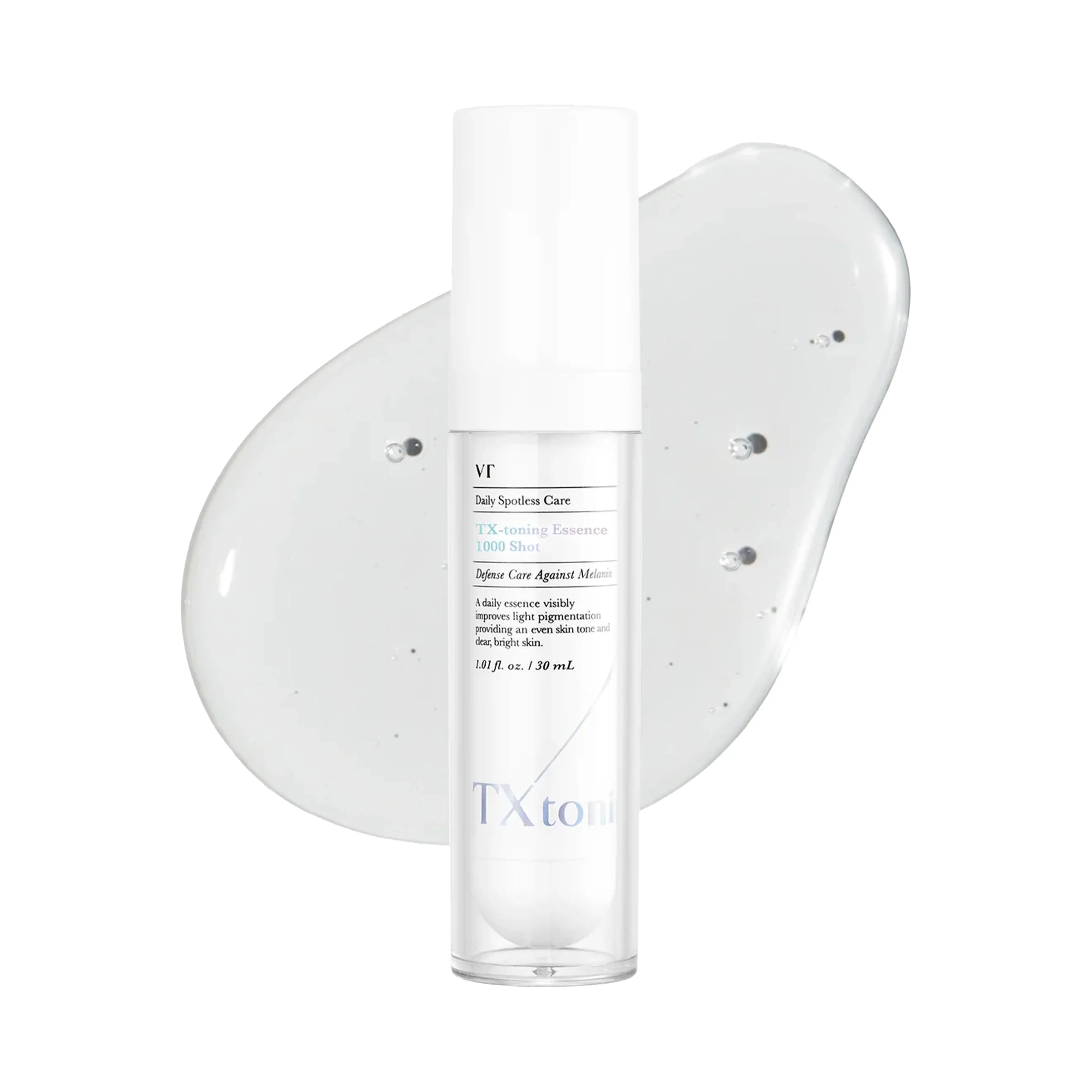 VT TX-Toning Essence 30ml collection. Two levels (1000 Shot, 2000 Shot) of Tranexamic Acid serum for dark spot correction and radiant skin tone