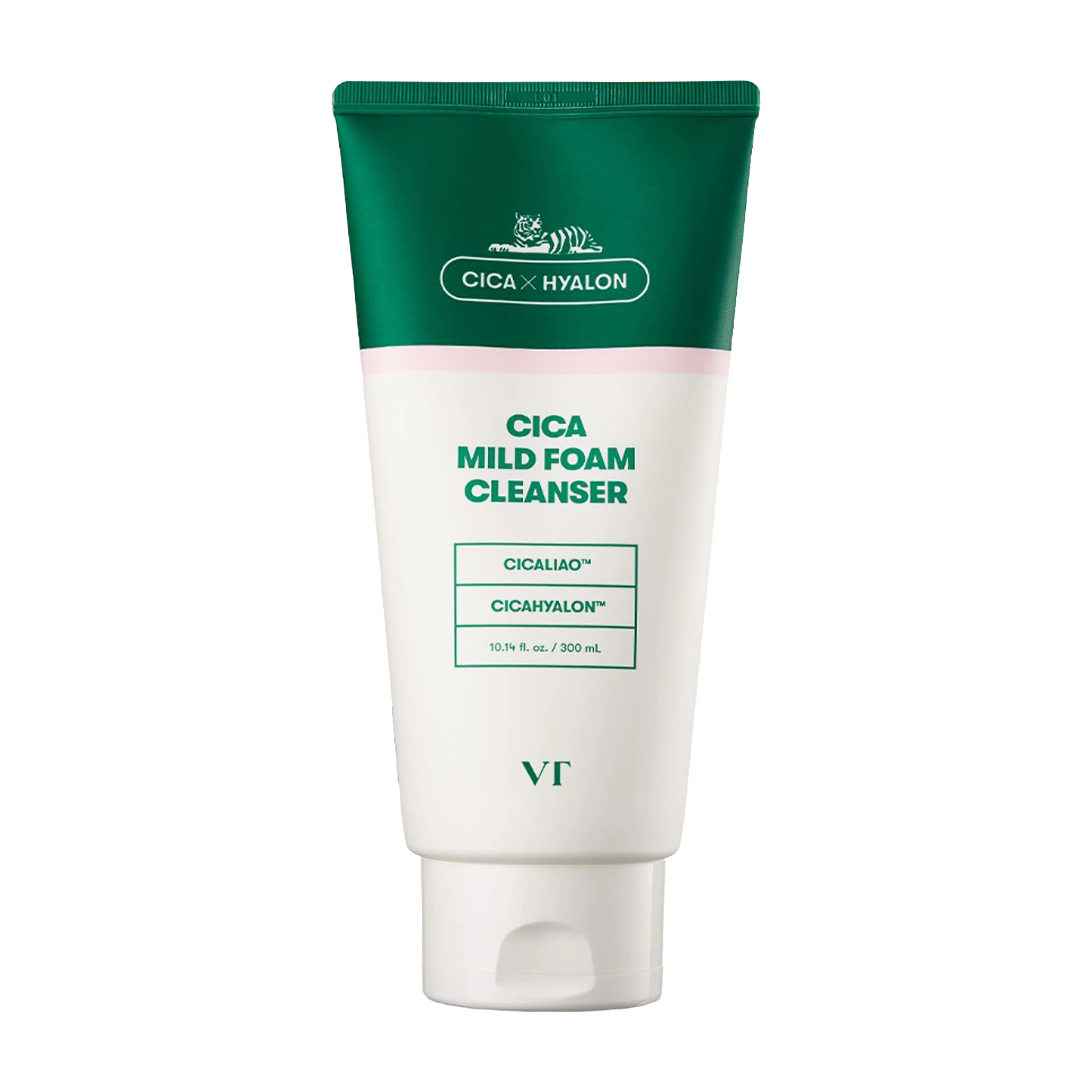 VT Cica Mild Foam Cleanser 300ml. K-beauty soothing face wash with CICA HYALON™ and Triple Hyaluronic Acid for sensitive skin