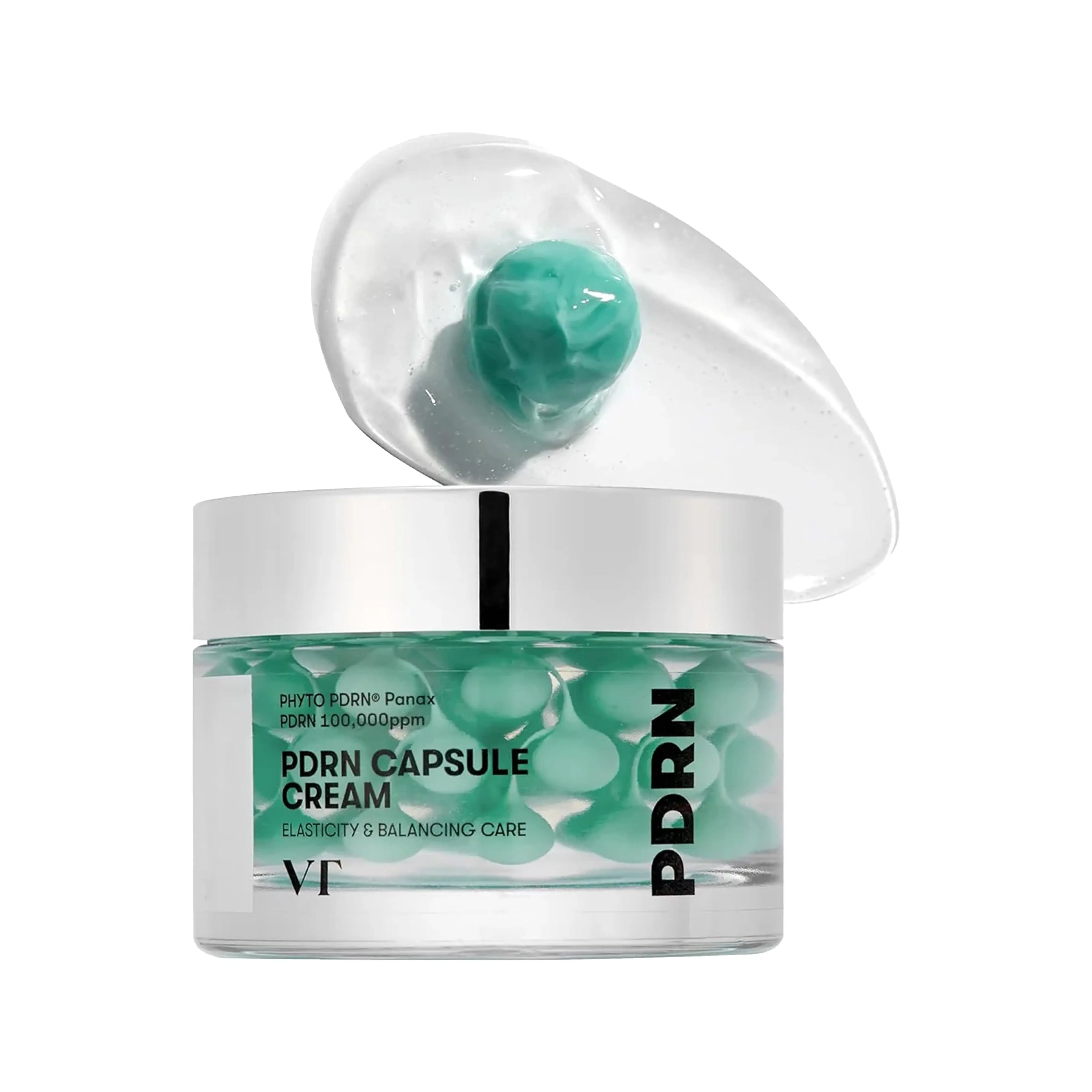 VT PDRN Capsule Cream 100 50ml. K-beauty revitalizing cream with PDRN capsules and Ceramide for skin elasticity and radiant barrier repair.