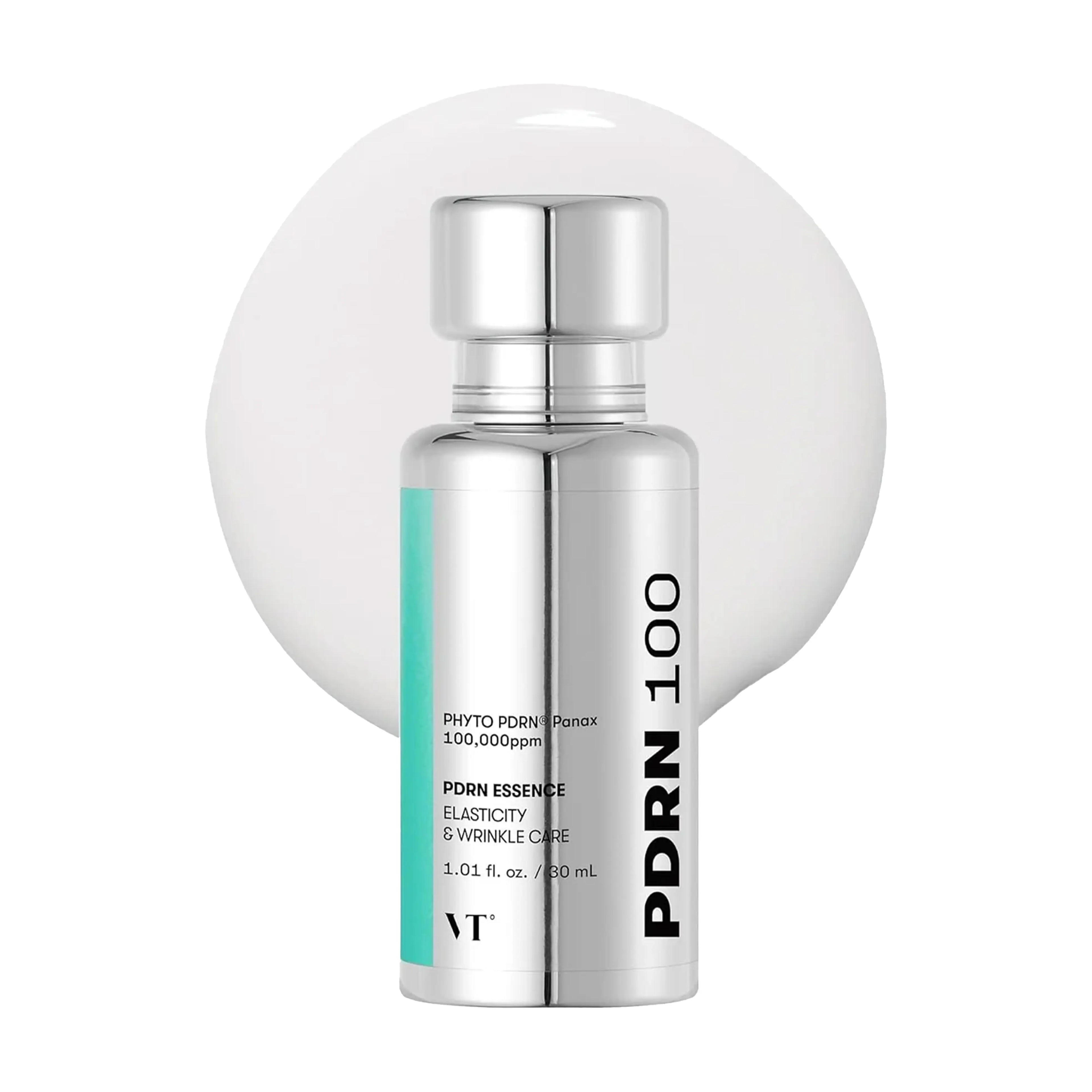 VT PDRN Essence 100 30ml. K-beauty revitalizing serum with 100,000ppm plant-derived PDRN and Ceramide for glowing skin and barrier repair.